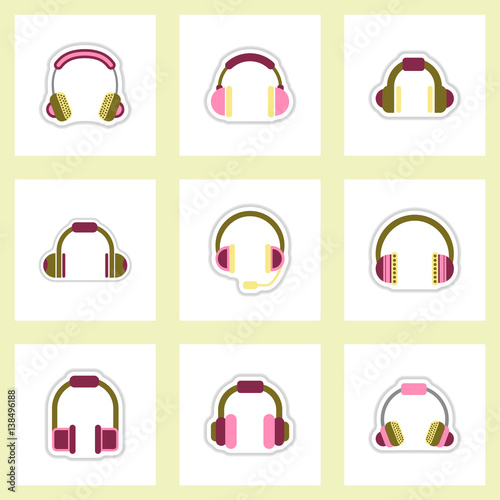 Set of color label design collection of music headphones