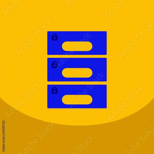 Flat style office cabinet on colour background Vector archive filling box with closed lock