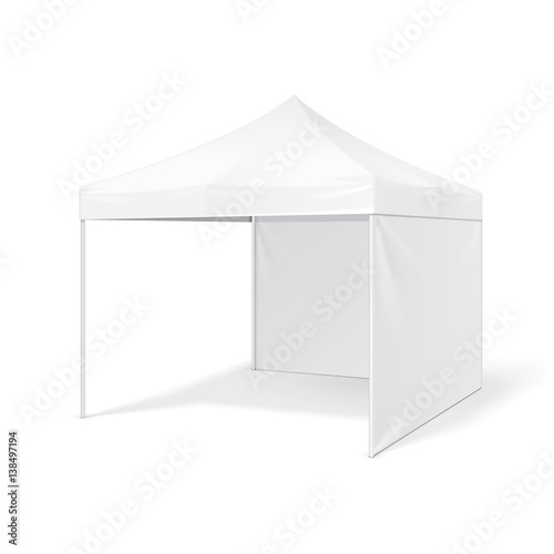 Promotional Outdoor Event Trade Show Pop-Up Tent Mobile Marquee. Mock Up, Template. Illustration Isolated On White Background. Ready For Your Design. Product Advertising. Vector EPS10