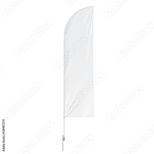 Outdoor Feather Flag With Ground Spike, Stander Banner Shield. Mock Up On White Background Isolated. Ready For Your Design. Product Advertising. Vector EPS10