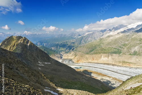 Aletsch glacier in Alps, summer in mountains, Switzerland 