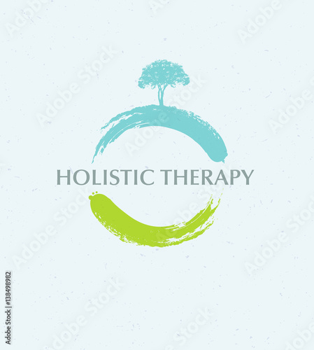 Holistic Therapy Tree With Roots On Organic Paper Background. Natural Eco Friendly Medicine Vector Concept