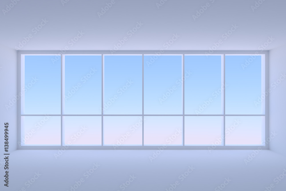 Empty blue business office room with large window Empty blue business office room with large window