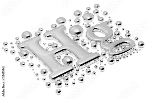 Small mercury (Hg) metal sign with drops