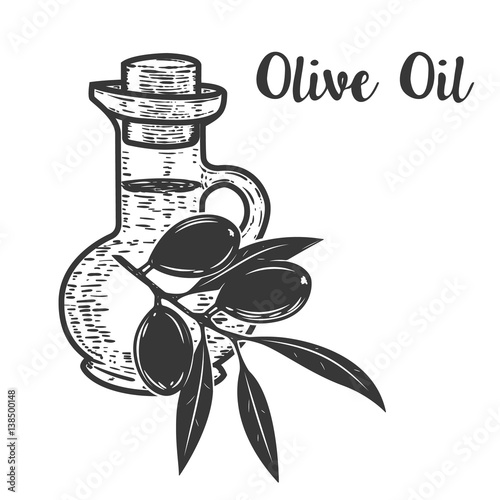 olive oil illustration. Design element for logo, label, emblem, sign, poster. Vector illustration.