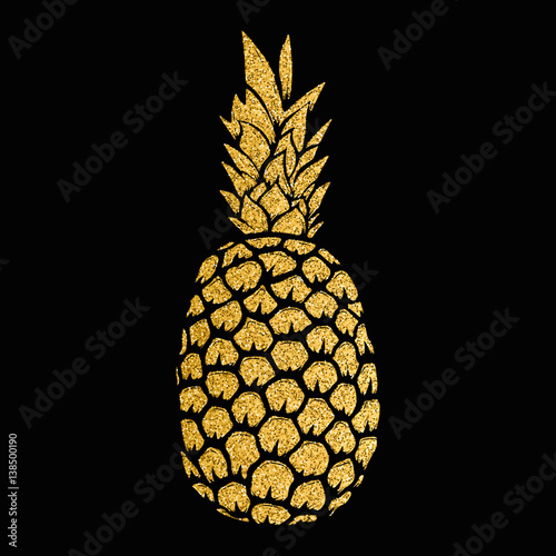 pineapple gold illustration isolated on white background. Design elements for logo, label, emblem, sign, menu.