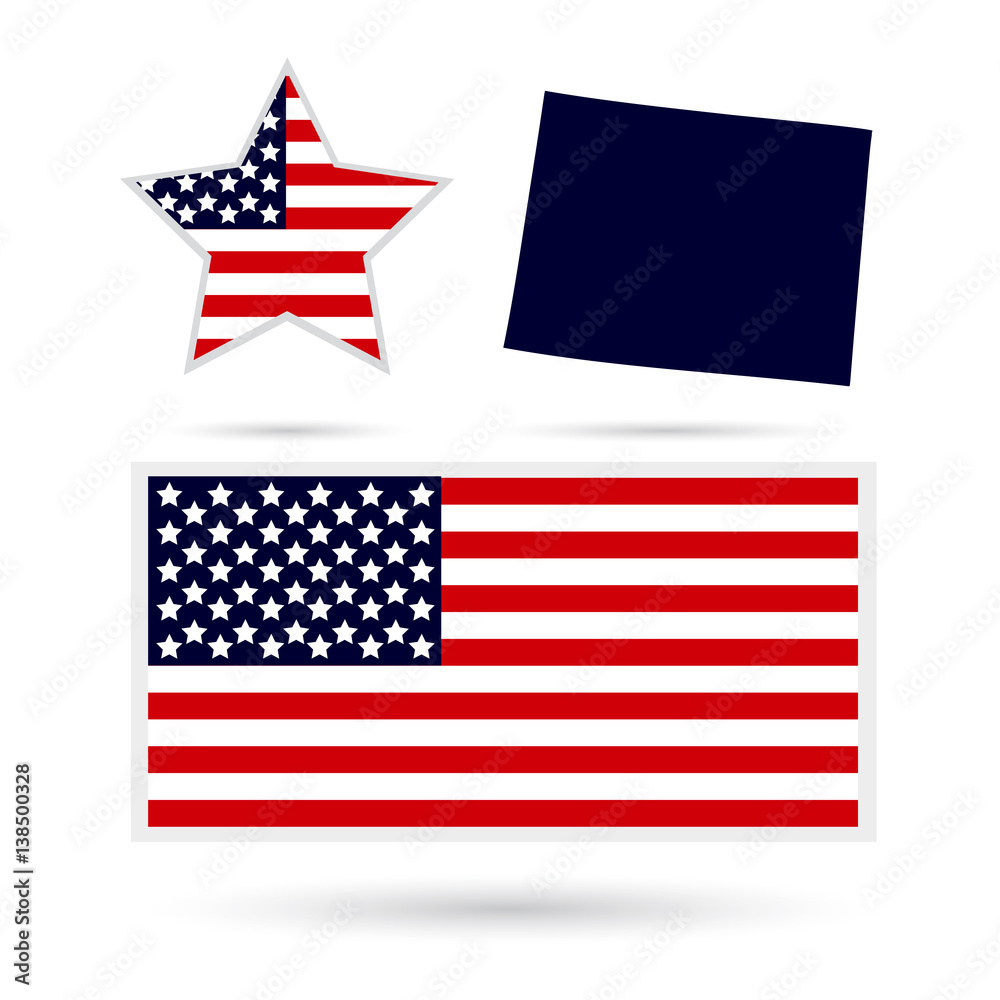 U.S. state on the U.S. map Wyoming on a white background. American flag, star U.S. state on the U.S. map Wyoming on a white background. American flag, star