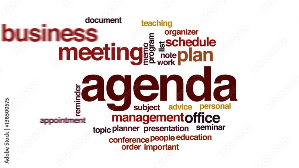 Agenda animated word cloud, text design animation. Agenda animated word cloud, text design animation.