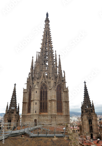 Bell tower of the Metropolitan Cathedral Basilica of Barcelona (focus)