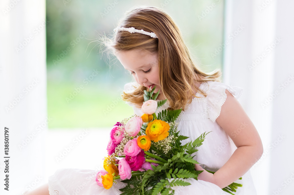 Little girl with flower bouquet Little girl with flower bouquet