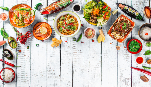 Various of asian meals on r...