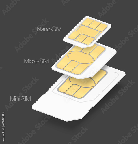 Set of SIM cards of different types. Vector illustration. It can be used in the design for websites, infographic, catalogs, brochures, magazines, etc.