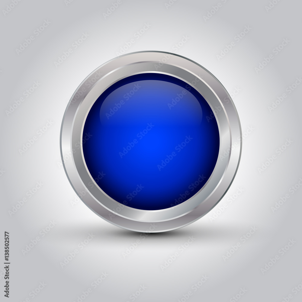 blue shiny web button or background with shadow on grey gradient background, vector illustration