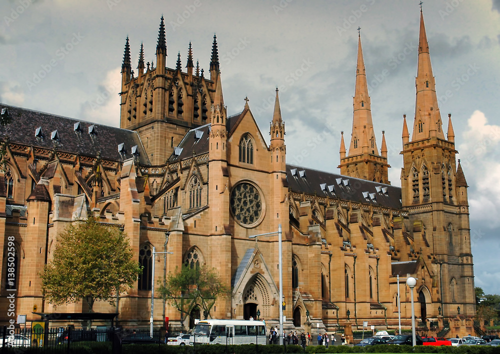 Partial view of St. Mary's Cathedral in Sydney, Australia