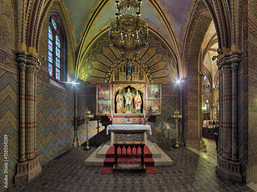 Saint Imre Chapel in Matthias Church in Budapest  Hungary. The winged altar with paintings of the Hungarian artist Mihaly Zichy  1827-1906  shows scenes of the life of Prince Saint Imre  1007-1031 .