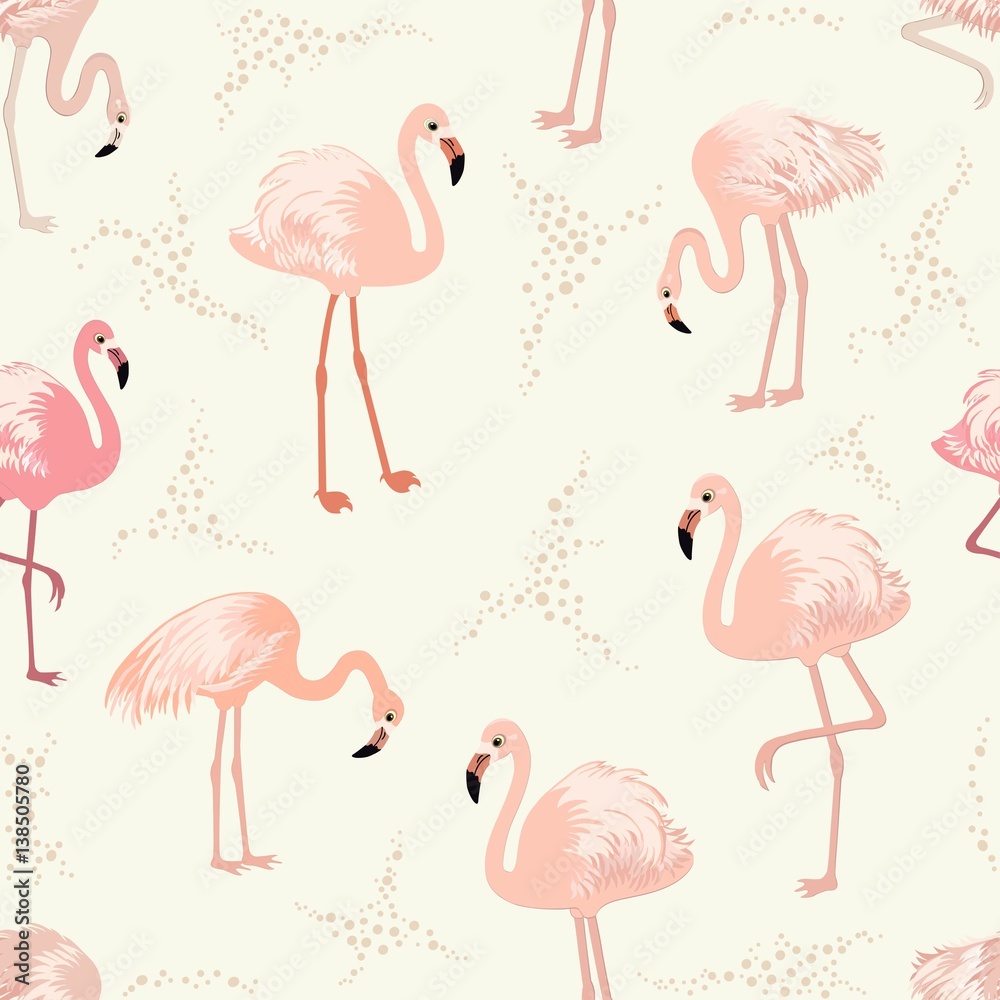 Obraz premium Seamless pattern with pink flamingos