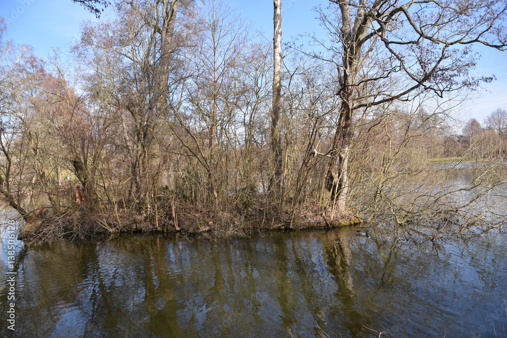 Fototapeta premium Flusslandschaft wartet auf den Frühling