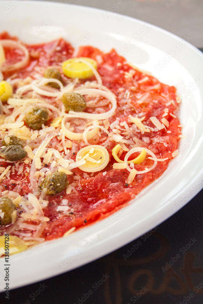 Carpaccio of salmon with cheese and Olives Carpaccio of salmon with cheese and Olives