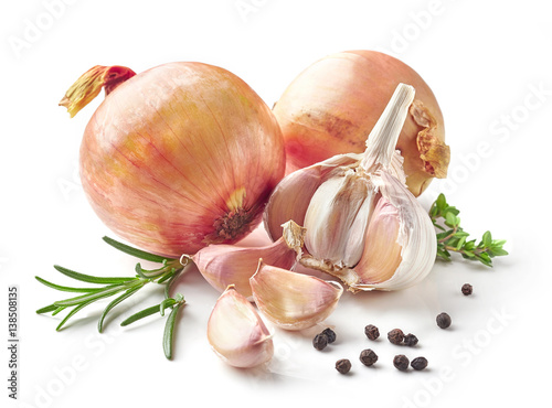 onions, garlic and spices