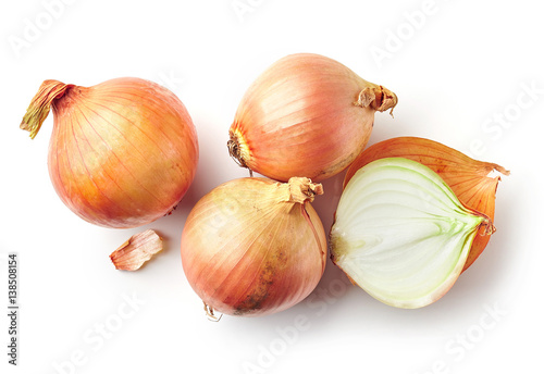 fresh raw onions on white background