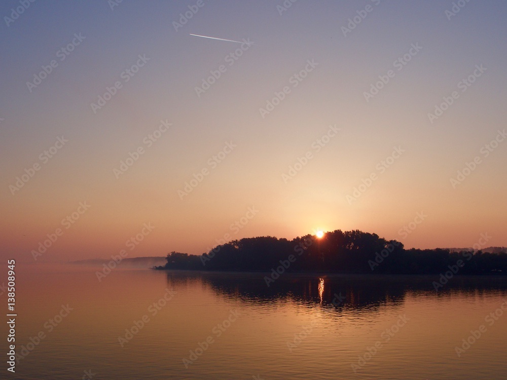 Morning first light on the River Danube in eastern Europe 