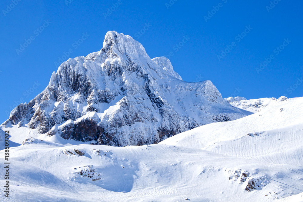 Aspe peak covered of snow in Candanchu, Pyrenees, Spain