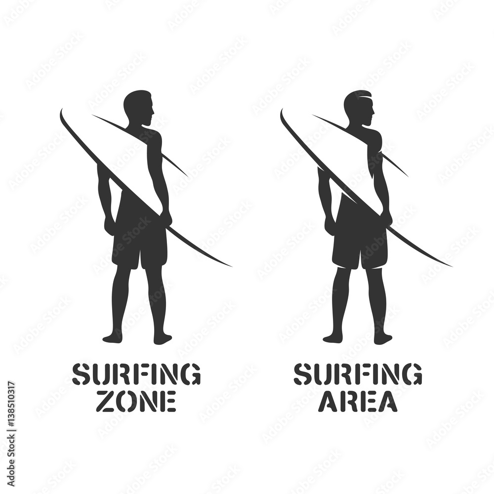 Surfing related wall art stencil. Vector vintage illustration. Stock