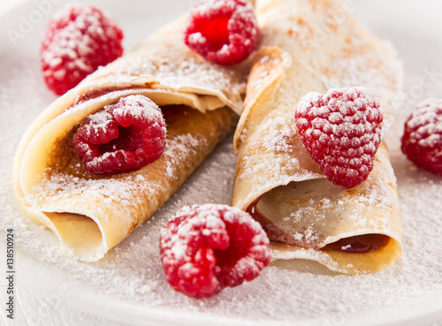 delicious pancakes on woode...