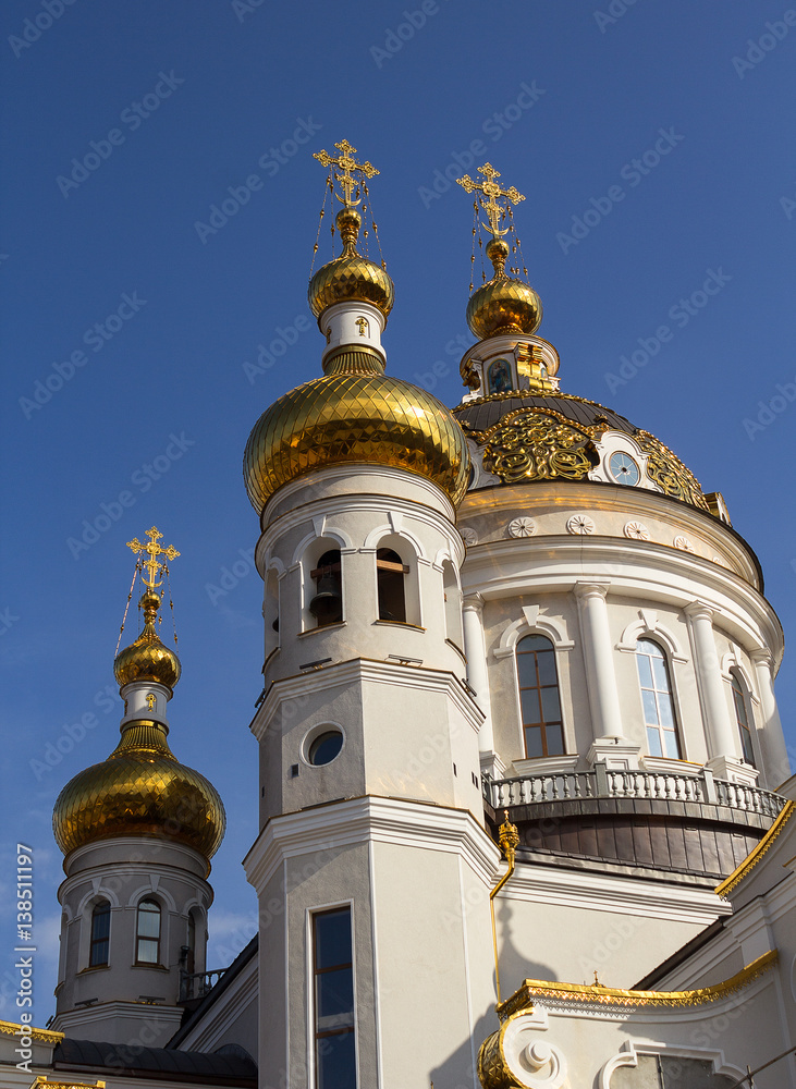 Golden domes of the Orthodox church. Donetsk, Ukraine