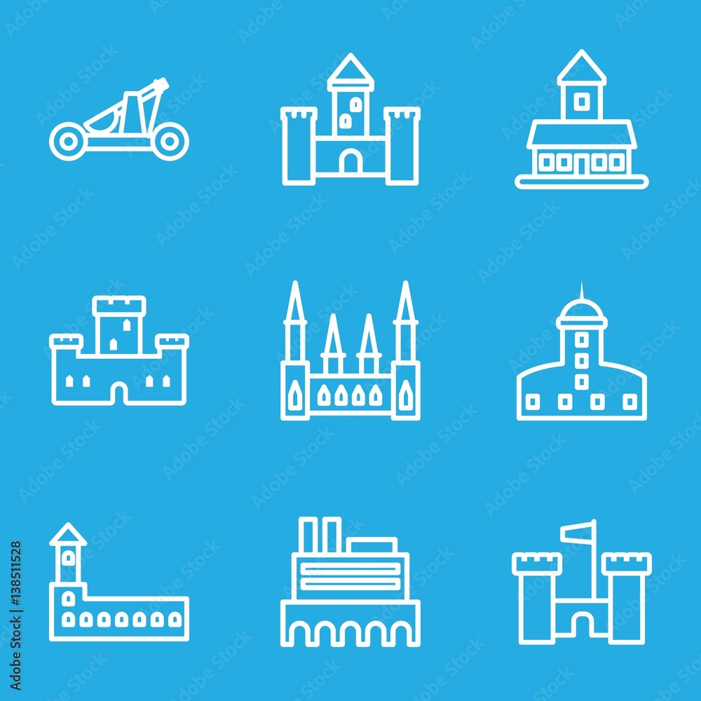 Set of 9 fort outline icons