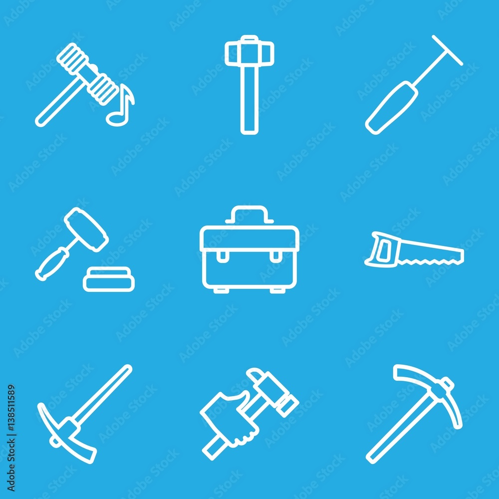 Fototapeta premium Set of 9 hammer outline icons