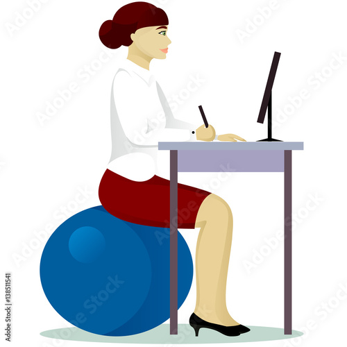 woman in office on fitball