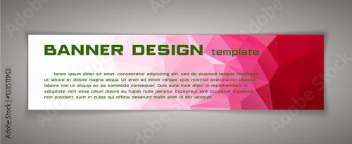 Vector banners. Templates or website headers. Design element. Raspberry  white colors. low poly background.