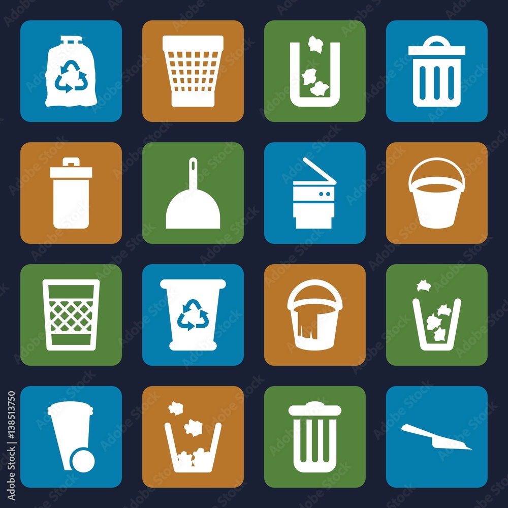 Set of 16 trash filled icons Set of 16 trash filled icons