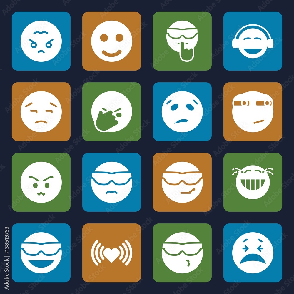 Set of 16 emotion filled icons