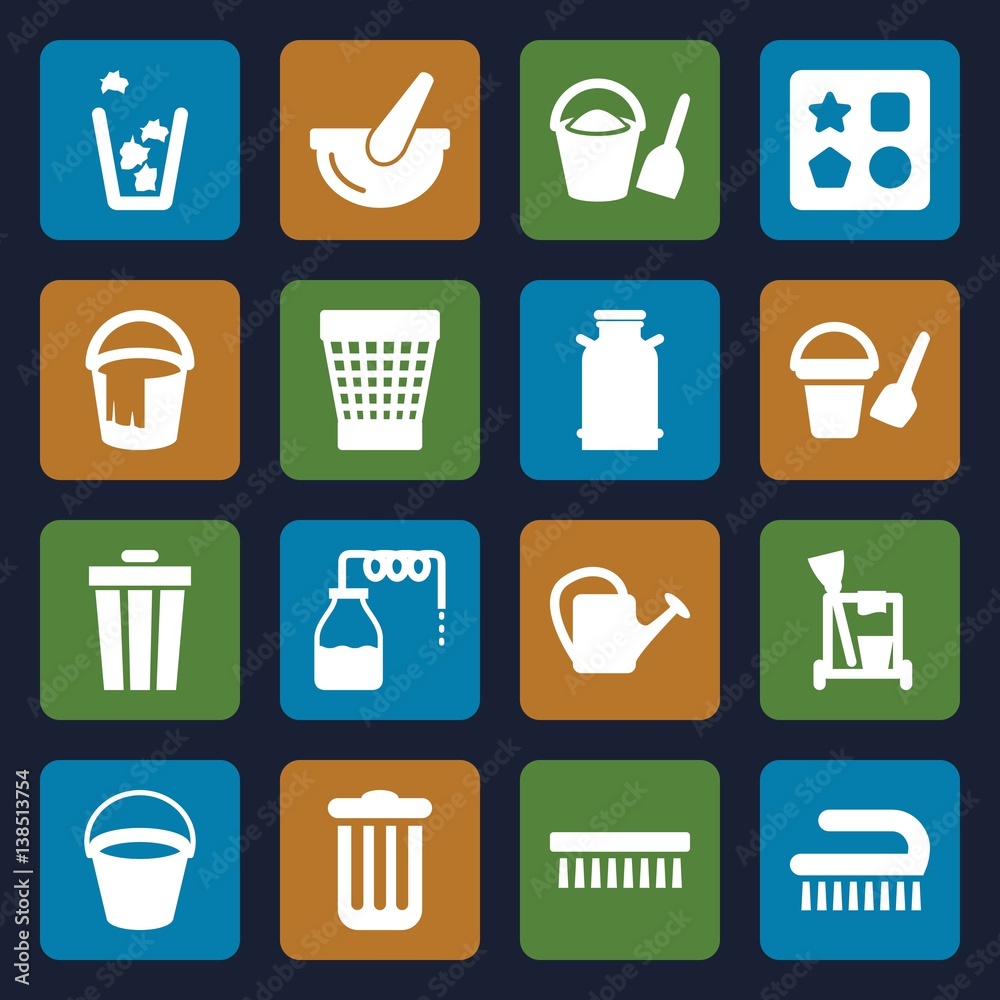 Set of 16 bucket filled icons Set of 16 bucket filled icons