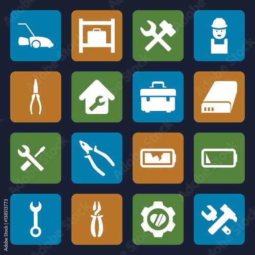 Set of 16 maintenance filled icons