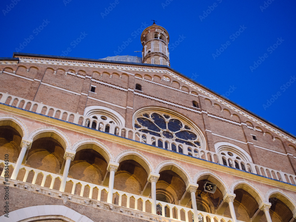 Facade of the Basilica of Saint Anthony in Padua at sunset, Italy