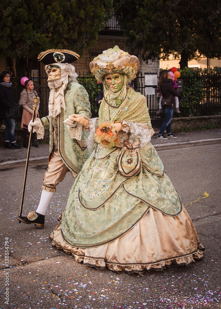 Carnival Parade with original typical Venetian masks.