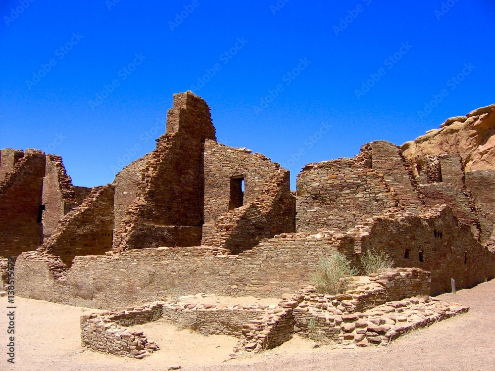 Ancient pueblo ruins at Chaco Canyon National Historical Park, New Mexico.