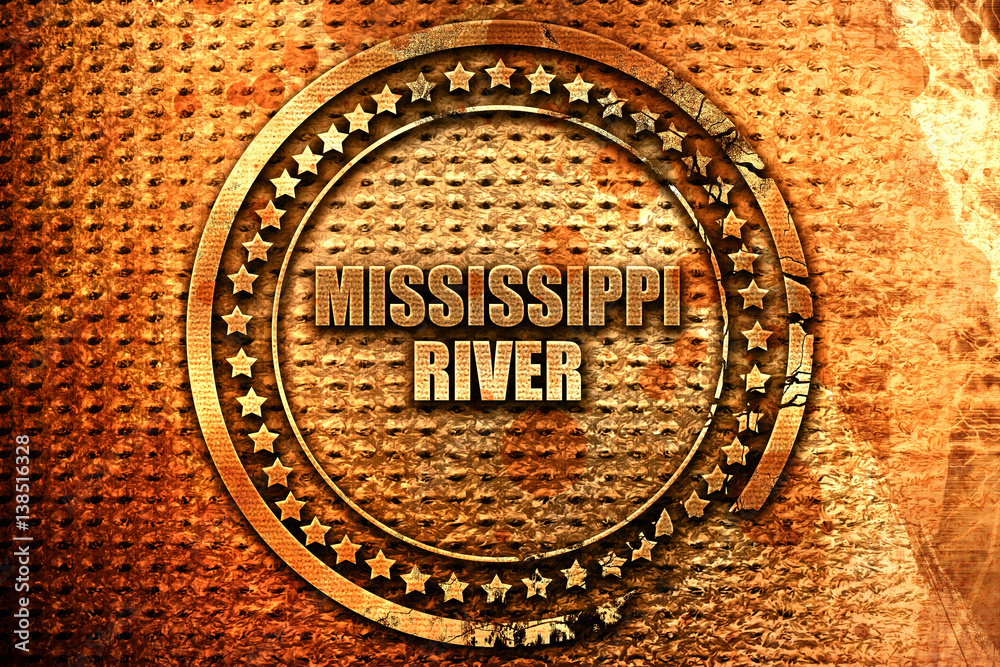 mississippi river, 3D rendering, metal text