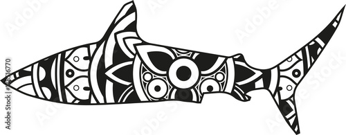 Vector illustration of a mandala shark silhouette