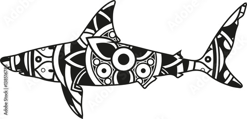 Vector illustration of a mandala shark silhouette