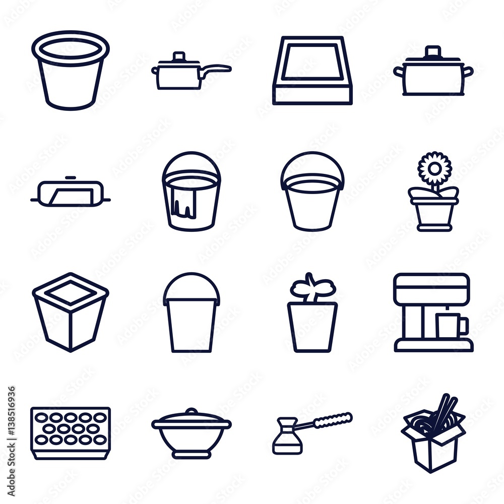 Set of 16 pot outline icons Set of 16 pot outline icons