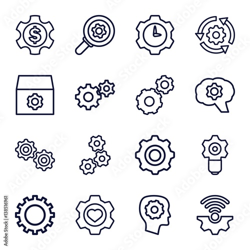 Set of 16 cog outline icons