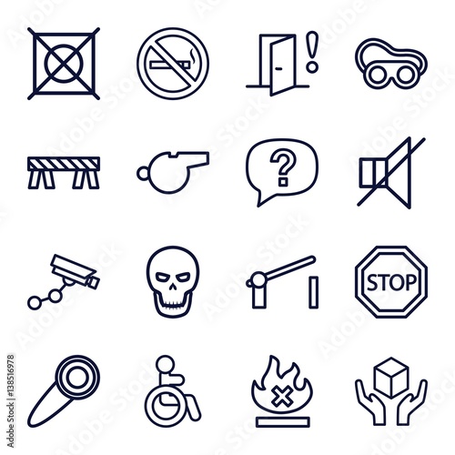 Set of 16 warning outline icons