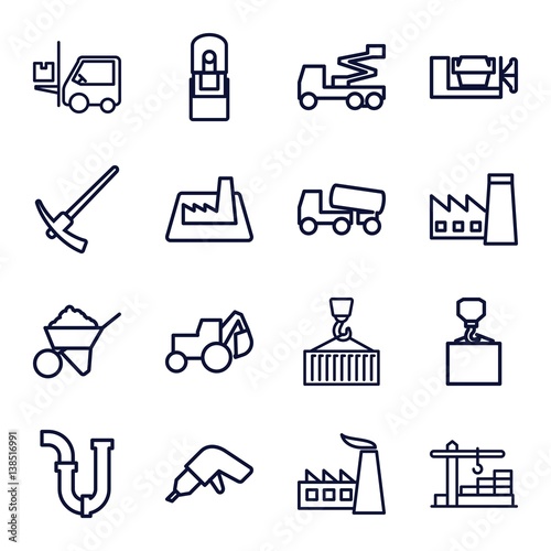Set of 16 industrial outline icons