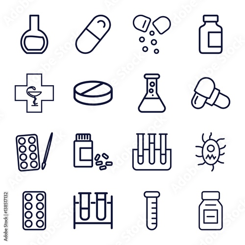 Set of 16 pharmaceutical outline icons