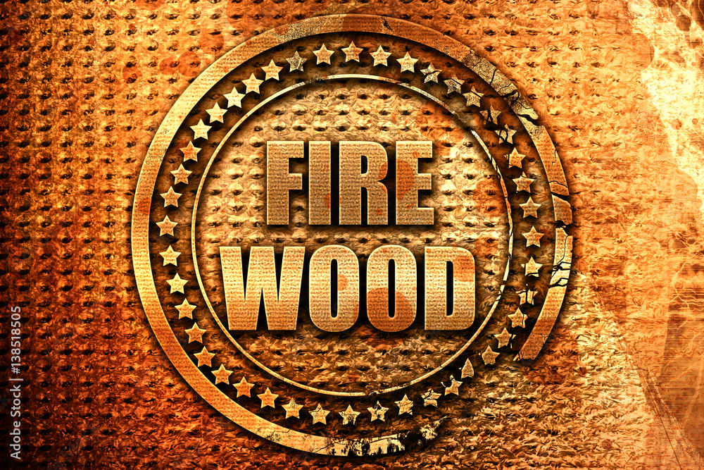 firewood, 3D rendering, metal text
