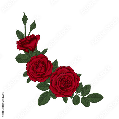 beautiful bouquet with red roses and leaves. Floral arrangement.
